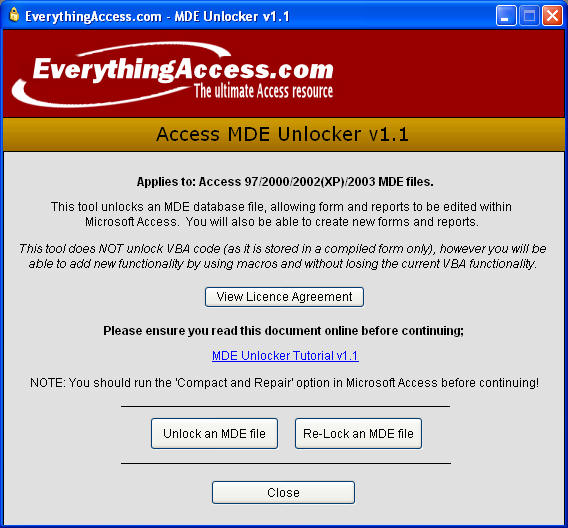 Access MDE Unlocker 3.20 full