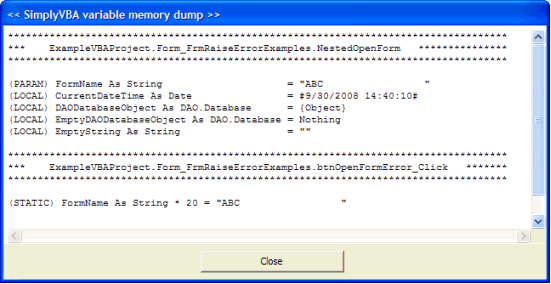 Variables dump window